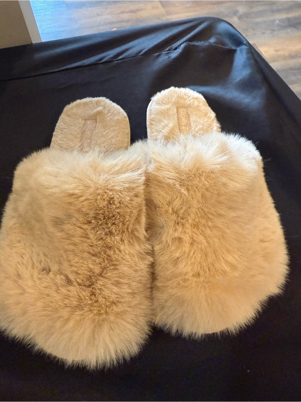 Rachel Zoe Plush Faux Fur Slide Slippers - Beige